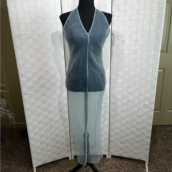 Zara Mesh See Through Halter Neck Maxi Dress Size Small Striped Festival Concert - Picture 1 of 12